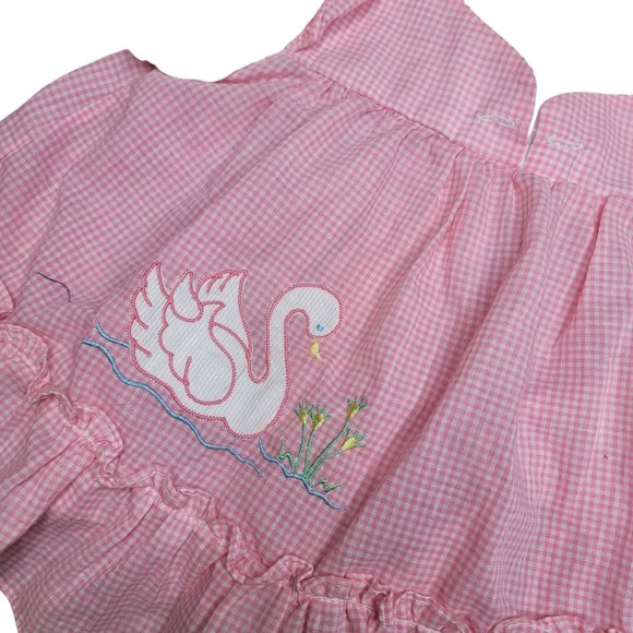 vintage cradle togs dress spring swan checkered puff sleeve 80s, 90s style 6-9 m - Picture 5 of 5